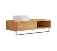 Vente-unique - Meuble de Salle de Bain Suspendu en Teck avec Porte Serviette et Vasque à Poser Ronde en céramique - 105 cm - KUPANG