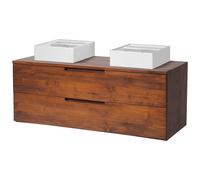 Meuble de salle de bain suspendu en teck foncé avec double vasque - 2 tiroirs - 115 cm - BIMBING