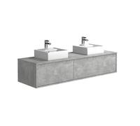 Meuble de salle de bain suspendu gris béton avec double vasque - L150 cm - ISAURE II