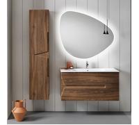 Meuble de salle de bain suspendu HAITI avec 2 tiroirs 80 cm Tek - Noyer - Contemporain - Design