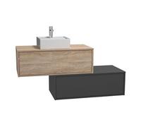 Vente-unique - Meuble de Salle de Bain Suspendu Naturel Clair et Anthracite avec Simple Vasque carrée et Deux tiroirs - 94 cm - TEANA II