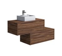Meuble de salle de bain suspendu naturel foncé avec simple vasque carrée et deux tiroirs - 94 cm - TEANA II