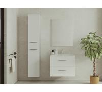 Meuble de salle de bain suspendu simple vasque avec colonne de rangement - Coloris blanc - 60 cm - KAYLA