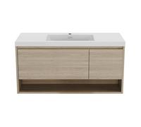 Meuble de salle de bain suspendu simple vasque coloris naturel clair - 120 cm - PUJUKA
