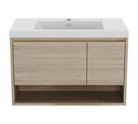 Meuble de salle de bain suspendu simple vasque coloris naturel clair - 90 cm - PUJUKA