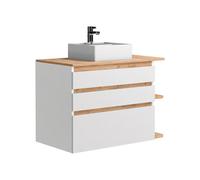 Meuble de salle de bain suspendu simple vasque - Coloris naturel clair et blanc - 94 cm - ANIDA