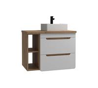Vente-unique - Meuble de Salle de Bain Suspendu Simple Vasque et niches - Coloris Naturel et Blanc - 80 cm - Aruba