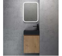 Meuble de Salle de Bain Suspendu SO GOOD - Pisa02 - Aspect de Chêne - Lavabo Gris Noir Mat - 46x26x63cm