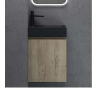 Meuble de Salle de Bain Suspendu SO GOOD - Pisa02 - Chêne Clair - 46x26x63cm - Lavabo LED Miroir