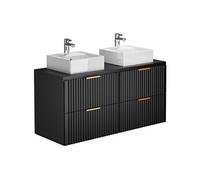 Meuble de salle de bain suspendu strié avec double vasque à poser carrée - Noir - L120 cm - ZEVARA