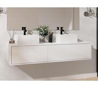 Meuble de salle de bain suspendu strié avec double vasque - Blanc - 150 cm - ARNEGA