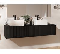 Meuble de salle de bain suspendu strié avec double vasque - Noir - 150 cm - ARNEGA