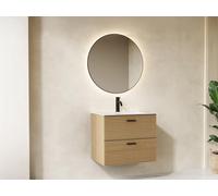 Meuble de salle de bain suspendu strié avec vasque à encastrer - 2 tiroirs - Naturel clair - 60 cm - SARONE