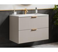 Meuble de salle de bain suspendu strié avec vasque à encastrer - Beige - 80 cm - ZEVARA