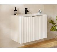 Meuble de salle de bain suspendu strié avec vasque à encastrer - Blanc - 80 cm - PARMIZA