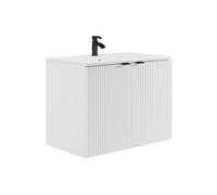 Meuble de salle de bain suspendu strié avec vasque à encastrer - Blanc - 80 cm - PARMIZA