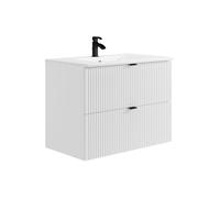 Meuble de salle de bain suspendu strié avec vasque à encastrer - Blanc mat - 80 cm - ZEVINI