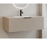 Meuble de salle de bain suspendu strié avec vasque à encastrer - Coloris beige - 100 cm - PALIRO