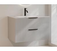 Meuble de salle de bain suspendu strié avec vasque à encastrer - Coloris beige - 80 cm - DALIKO