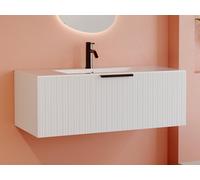 Meuble de salle de bain suspendu strié avec vasque à encastrer - Coloris blanc - 100 cm - PALIRO