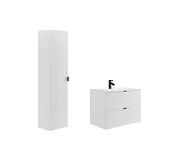Vente-unique - Meuble de Salle de Bain Suspendu strié avec Vasque à encastrer et Colonne - Blanc Mat - 80 cm - ZEVINI