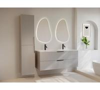 Meuble de salle de bain suspendu strié avec vasque à encastrer et colonne - Coloris beige - 120 cm - DALIKO