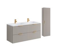 Meuble de salle de bain suspendu strié avec vasque à encastrer et colonne - Coloris beige - 120 cm - ZEVARA