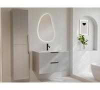 Meuble de salle de bain suspendu strié avec vasque à encastrer et colonne - Coloris beige - 80 cm - DALIKO