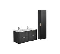 Meuble de salle de bain suspendu strié avec vasque à encastrer et colonne - Noir - 120 cm - ZEVARA