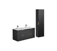 Meuble de salle de bain suspendu strié avec vasque à encastrer et colonne - Noir - 120 cm - ZEVARA