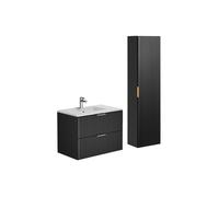 Meuble de salle de bain suspendu strié avec vasque à encastrer et colonne - Noir - 80 cm - ZEVARA