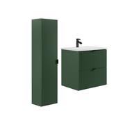 Meuble de salle de bain suspendu strié avec vasque à encastrer et colonne - Vert mat - 60 cm -ZEVINI