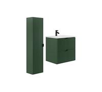 Meuble de salle de bain suspendu strié avec vasque à encastrer et colonne - Vert mat - 60 cm -ZEVINI