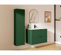Meuble de salle de bain suspendu strié avec vasque à encastrer et colonne - Vert mat - 80 cm -ZEVINI
