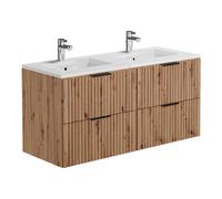 Meuble de salle de bain suspendu strié avec vasque à encastrer - Naturel clair - 120 cm - ZEVARA