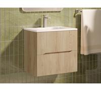 Vente-unique - Meuble de Salle de Bain Suspendu strié avec Vasque à encastrer - Naturel Clair - 60 cm - ORISO