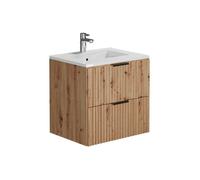 Meuble de salle de bain suspendu strié avec vasque à encastrer - Naturel clair - 60 cm - ZEVARA