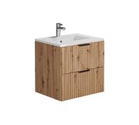 Meuble de salle de bain suspendu strié avec vasque à encastrer - Naturel clair - 60 cm - ZEVARA