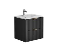 Meuble de salle de bain suspendu strié avec vasque à encastrer - Noir - 60 cm - ZEVARA