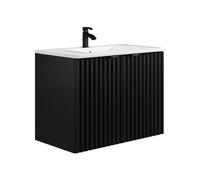 Meuble de salle de bain suspendu strié avec vasque à encastrer - Noir - L80 cm - ZILGA