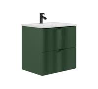 Meuble de salle de bain suspendu strié avec vasque à encastrer - Vert mat - 60 cm - ZEVINI