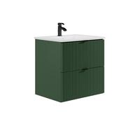 Meuble de salle de bain suspendu strié avec vasque à encastrer - Vert mat - 60 cm - ZEVINI