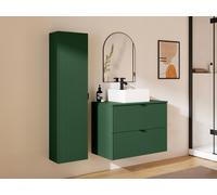 Meuble de salle de bain suspendu strié avec vasque à poser carrée et colonne - Vert mat - 80 cm - ZEVINI