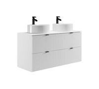 Meuble de salle de bain suspendu strié avec vasque à poser ronde - Blanc mat - 120 cm - ZEVINI