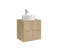 Vente-unique - Meuble de Salle de Bain Suspendu strié avec Vasque à Poser Ronde et Robinet - Naturel Clair - 60 cm - ORISO