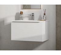 Meuble de salle de bain suspendu strié blanc avec simple vasque à encastrer - 60 cm - LATOMA Blanc