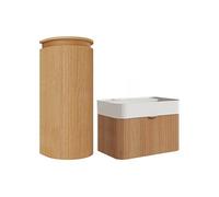 Vente-unique - Meuble de Salle de Bain Suspendu strié en Bois de frêne avec Vasque à encastrer et Colonne - Naturel Clair - 60 cm - BULMAS