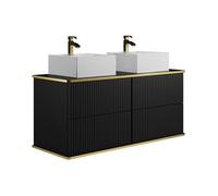 Vente-unique - Meuble de Salle de Bain Suspendu strié liseré doré avec Double Vasque à Poser carrée - Noir - 120 cm - KELIZA