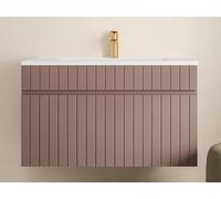 Meuble de salle de bain suspendu strié rose avec vasque à encastrer - 80 cm - SATARA