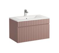 Meuble de salle de bain suspendu strié rose avec vasque à encastrer - 80 cm - SATARA